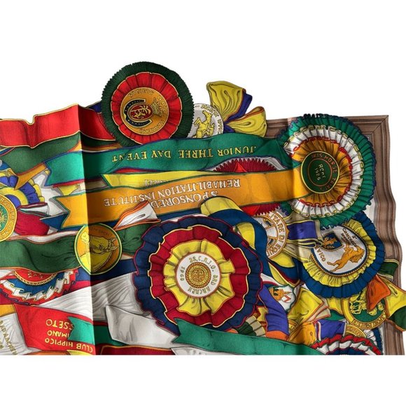 GUCCI " concorso ippico": Multicolor Silk, Logo Scarf #L028 - Picture 6 of 12